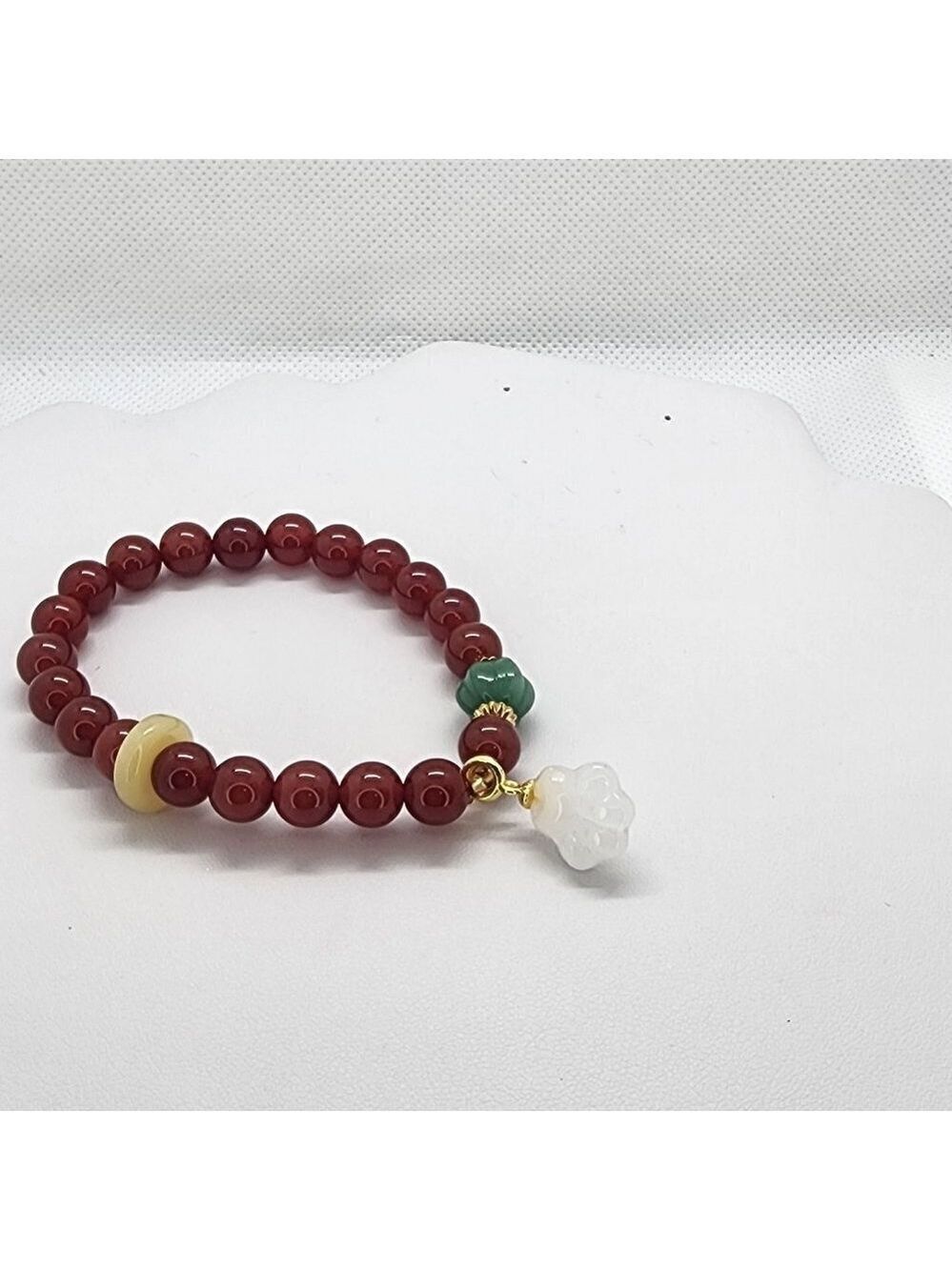 Brand New Burgundy Green White Paw Agate Bracelet